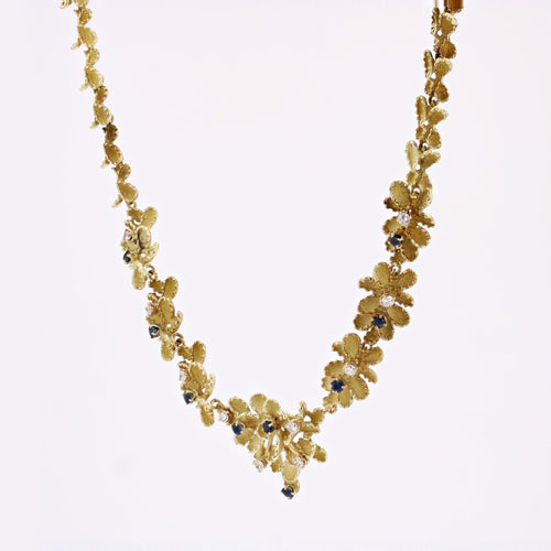 Collier Collier vintage saphirs diamants or jaune texturé 58 Facettes 24-276C