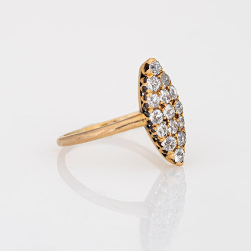 Bague diamant victorienne antique en or jaune 18 carats, petite navette, taille 4, bijoux raffinés