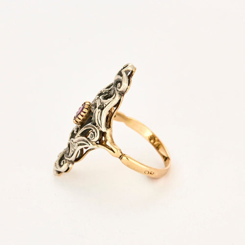 Bague 57,5 Bague or jaune et argent et rubis 58 Facettes GU283