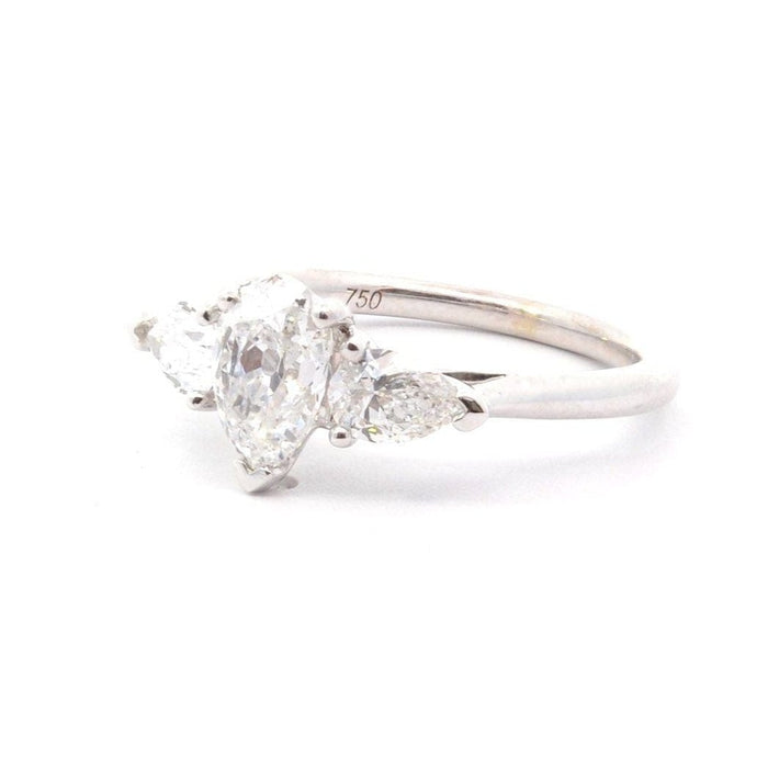 Bague 50 Bague or blanc diamant poire 1ct D/SI2 58 Facettes 26337-29402