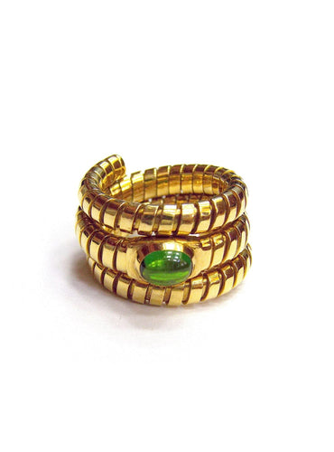 Bague 53 BULGARI - Tubogas Serpenti or jaune et émeraude 58 Facettes