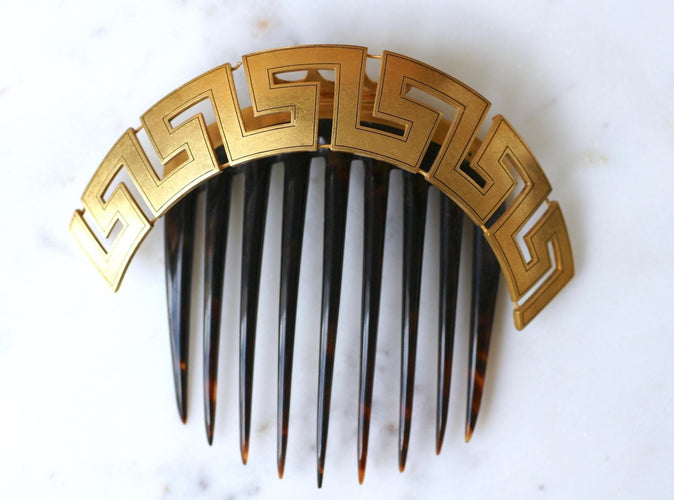 Peigne grec Méandre or jaune et écaille 58 Facettes