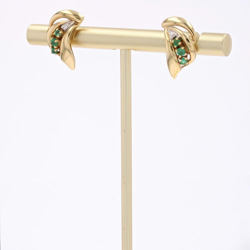 Boucles d'oreilles Puces d'oreilles d'occasion émeraudes diamants or jaune 58 Facettes 24-332A