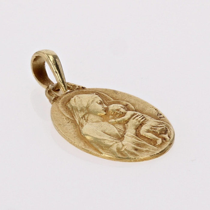 Pendentif Médaille ancienne or jaune Vierge à l'enfant signée Dropsy 58 Facettes CVP170