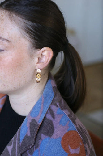 Boucles d'oreilles Boucles d'oreilles poissardes anciennes or rose et jaune et émail 58 Facettes