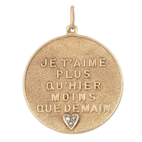 Pendentif Breloque « Qu'hier Que Demain » des années 70 en or 14 carats et diamants, gage d'amour attribué à Merrin 58 Facettes