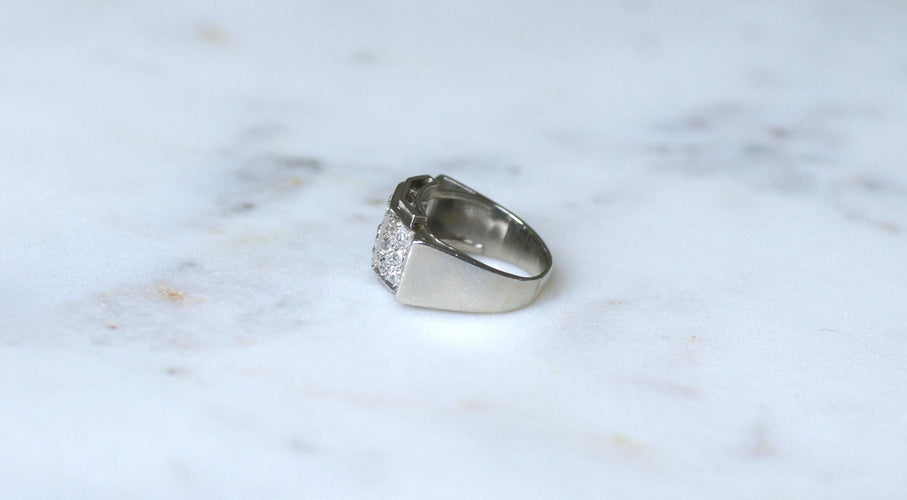 Bague 51.5 Bague Plans Art Déco platine, diamants 58 Facettes
