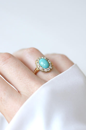 Bague 54 Bague Marguerite ancienne Turquoise et Diamants 58 Facettes