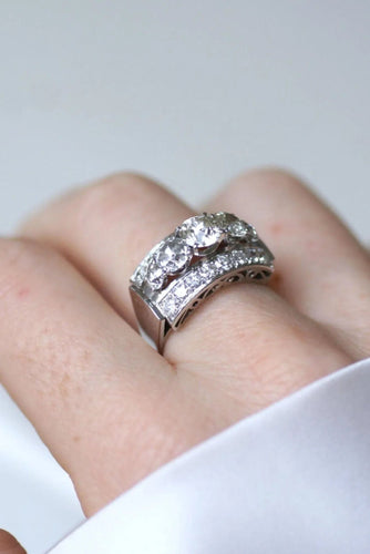 Bague 56 Bague Art Déco Or et Platine, Diamants 3.65 Cts 58 Facettes