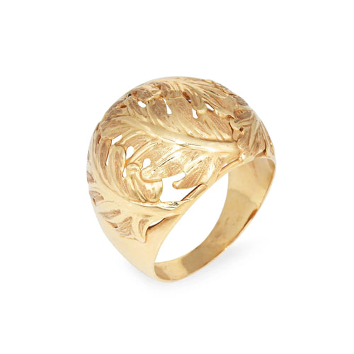 Bague Bague dôme feuille vintage, taille 8, or jaune 14 carats, bijoux fins de cocktail 58 Facettes G13751