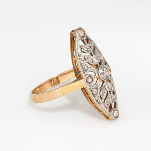 Bague 54 Bague navette antique édouardienne en or 18 carats et platine, avec diamants, taille 7,5 58 Facettes G13872