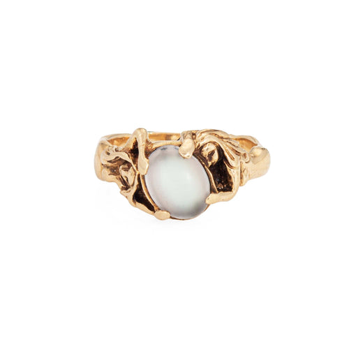 Antique Art Nouveau Moonstone Ring Sz 4.75 Nude Figural Vintage 14k Yellow Gold 58 Facettes G14162