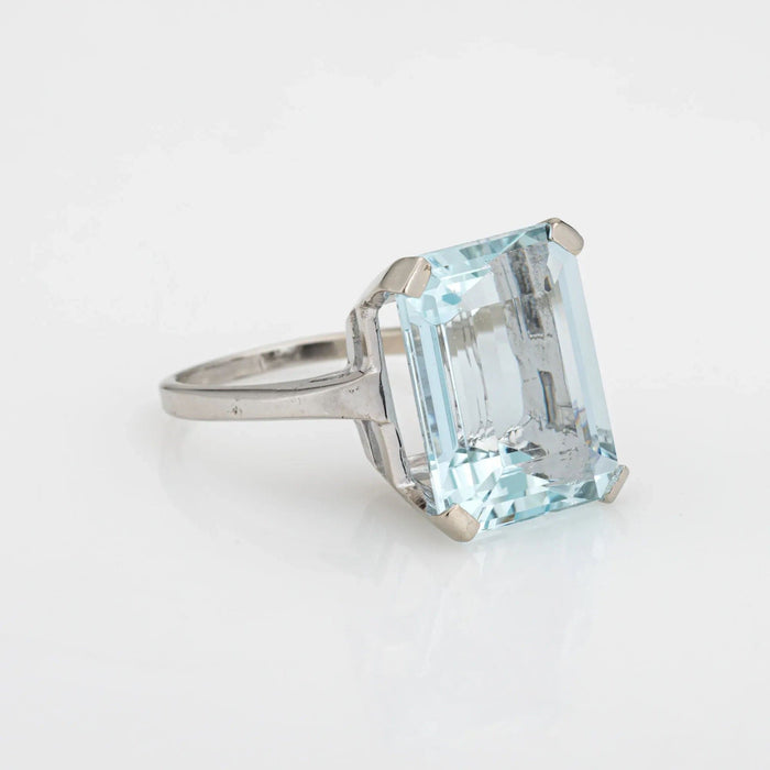 Bague 53 12ct Aquamarine Ring White Gold Emerald Cut 58 Facettes G13435