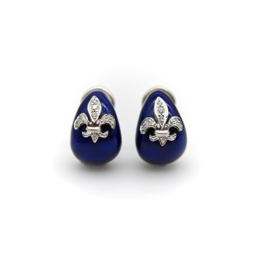 Boucles d'oreilles 18K White Gold Hidalgo Enamel Fleur-de-lis Diamond Earrings 58 Facettes