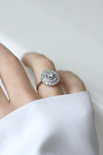 Bague 54 Bague Cible Art Déco Double Entourage Diamants 0,60 Ct 58 Facettes