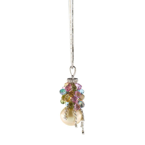 Collier Collier pendentif perle pierres de couleur et diamants 58 Facettes 30440