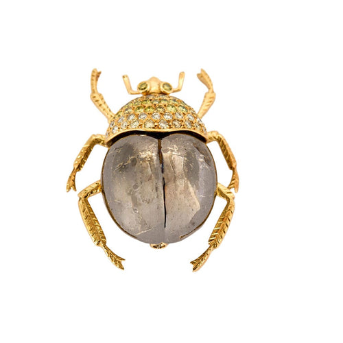 Broche Broche scarabée or jaune, hématite, diamants blanc, verts 58 Facettes LIS2107
