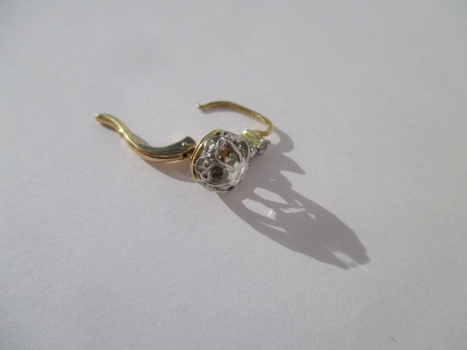 Boucles d’oreilles dormeuses trembleuses or jaune, platine, diamants - vers 1900 58 Facettes