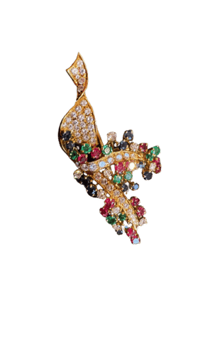 Broche Magnifique broche or jaune, diamants et gemmes de couleurs 58 Facettes 096522283105