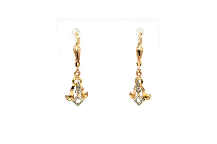 Boucles d'oreilles Boucles d'oreilles Art Déco en or jaune et blanc, diamants taille rose 58 Facettes 22615