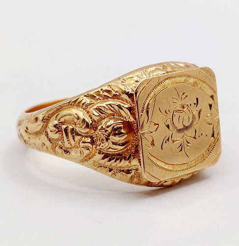 Bague 59 Bague chevalière victorienne fleur ciselée en or rose 18k (circa 1890) 58 Facettes A06408