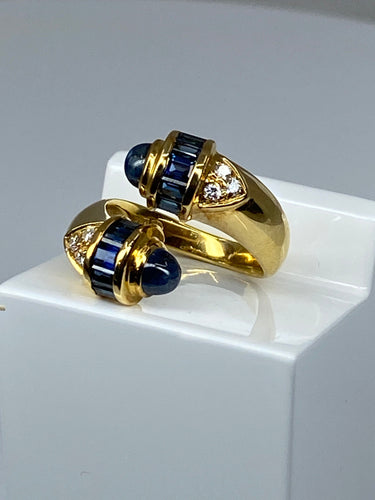 Bague toi et moi en Or jaune, saphirs et diamants