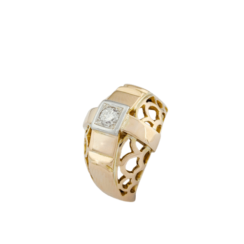 Bague 56 Bague tank ajourée en or jaune et diamant 58 Facettes 33016