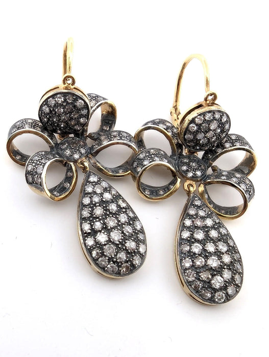 Boucles d'oreilles Boucles d'oreilles or jaune et argent avec diamants 58 Facettes