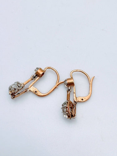 Boucles d'oreilles Dormeuses début XXème or rose platine diamants 58 Facettes