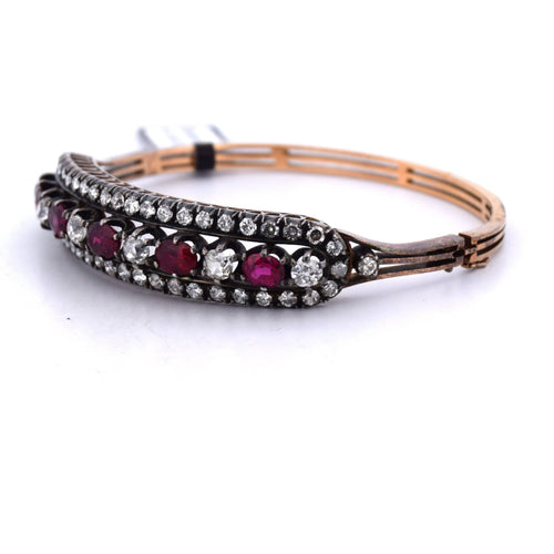 Bracelet Bracciale vintage en or rose 14 kt et argent 925 avec rubis et diamants 58 Facettes