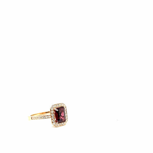 Bague 54 Bague en or rose 18 carats avec tourmaline taille émeraude et pavage de diamants 58 Facettes