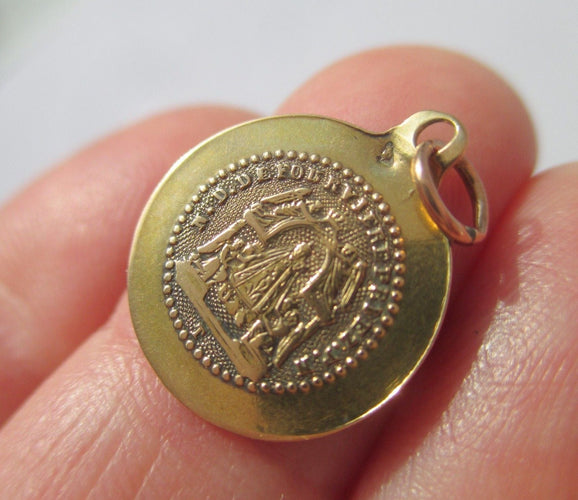 Pendentif Médaille pendentif biface XIXe N.D. de Fourvière en or jaune 18k 58 Facettes