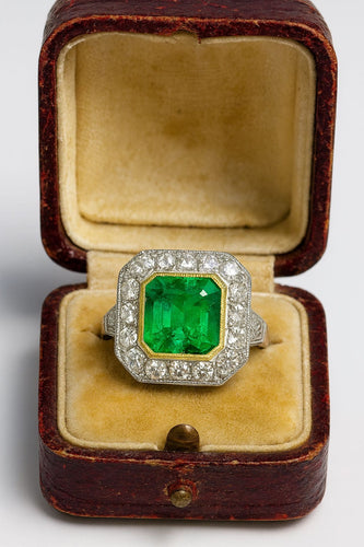 Bague 54 Bague en platine avec émeraude centrale et halo de diamants – Style vintage 58 Facettes 50329