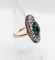 Bague marquise antique en or rose 18k et argent, doublet grenat vert et diamants