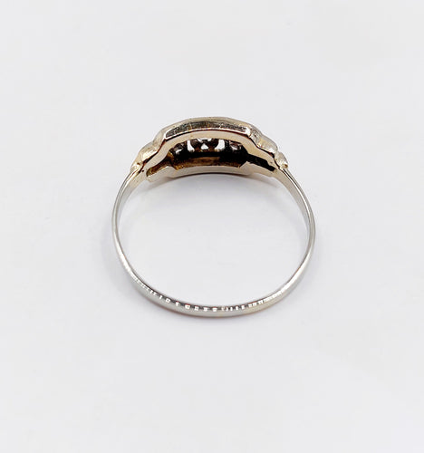 Bague 52 Bague art deco or blanc 18k diamants tailles roses et monture géométrique (circa 1930) 58 Facettes A05398