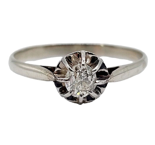 Bague 53 Bague solitaire Art Déco or blanc et platine, diamant taille ancienne 58 Facettes A05635