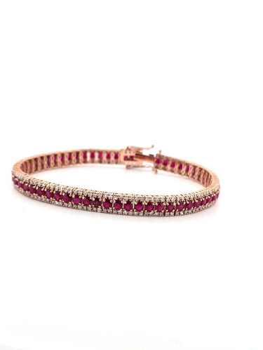 Bracelet Bracelet tennis en or rose et diamants, rubis 58 Facettes
