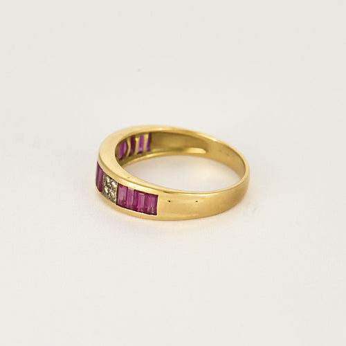 Bague 54 Bague jonc en or jaune, diamants et rubis de synthèses 58 Facettes CRE0100X9