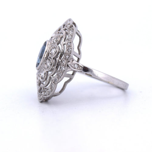 Bague 56 BAGUE PLATINE - AIGUE-MARINE ET DIAMANTS 58 Facettes