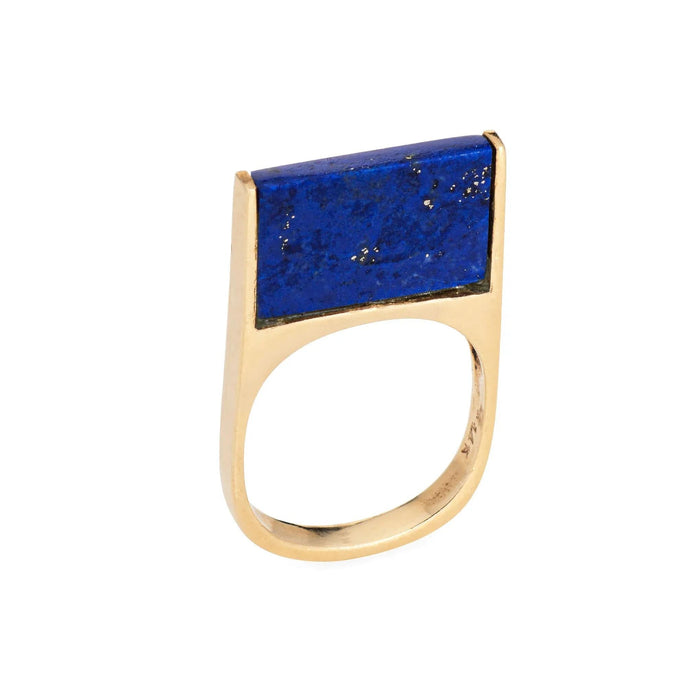 Bague 49.5 Bague empilable carrée Lapis Lazuli des années 70 vintage Or jaune 58 Facettes G13406