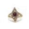 Bague 55 Bague marquise ancienne en or jaune 750, diamants taille rose et rubis 58 Facettes SA002