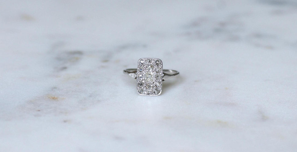 Bague 56 Bague Art Deco Rectangulaire Diamants sur Or Blanc 58 Facettes