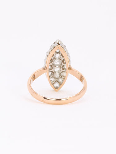 Bague marquise or rose diamants taille rose