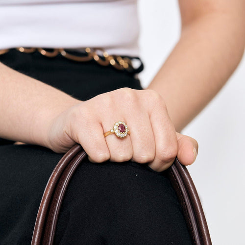 Bague 53 Bague marguerite or jaune, diamant et rubis 58 Facettes TAR1075