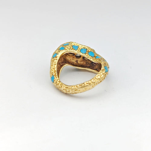 Bague 52 Bague en or jaune, diamants et turquoise 58 Facettes 32397