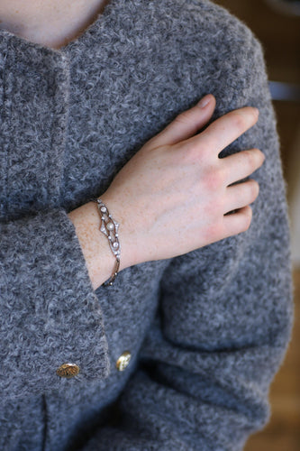 Bracelet Bracelet Art Deco Perle Fine et Diamants sur Platine 58 Facettes