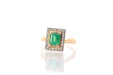 Ring 53 Ring Yellow Gold Platinum Emerald and Diamond Roses 58 Facettes 25548