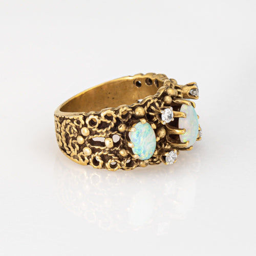 Bague 48 Bague en or jaune, opale et diamant des années 60 58 Facettes G14025