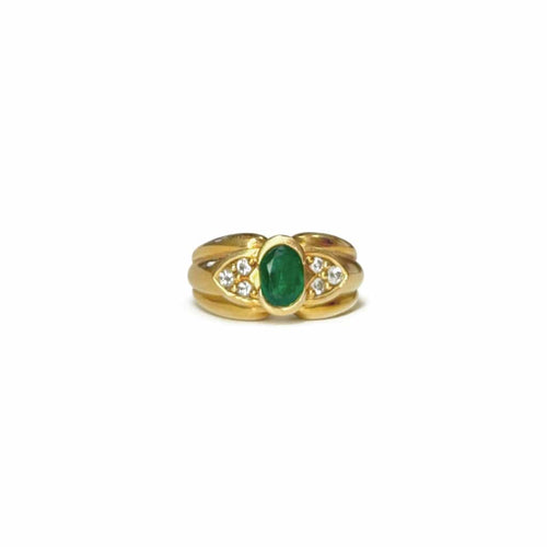 Bague 53 Bague godronnée or jaune émeraude 58 Facettes REF2575-343