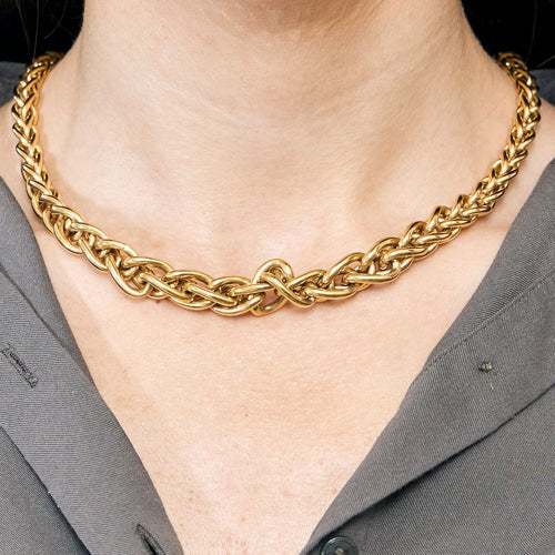 Collier or jaune maille tressée